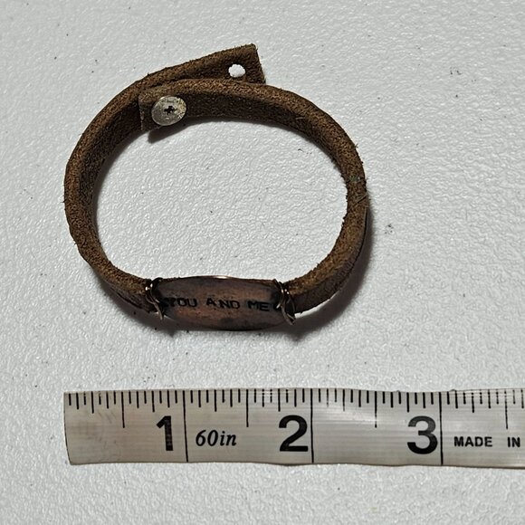 Vintage Brown Leather Bracelet You And Me Copper Plate Love Gift Jewelry Women - Picture 6 of 6